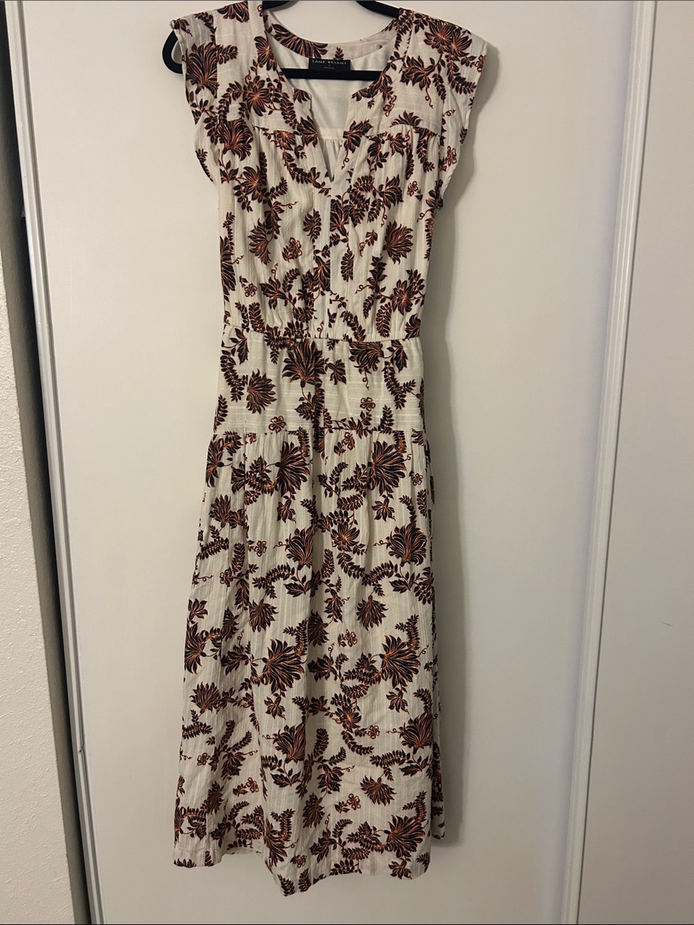 Lane Bryant Ivory Maxi Dress with Rust Floral Print